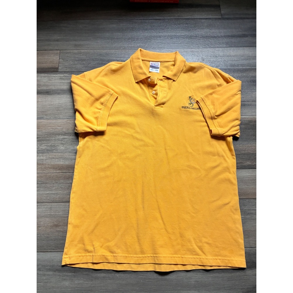 Le Best Puerto Vallarta Yellow Cotton Polo Shirt Mens XXL Heavy Weight Gecko